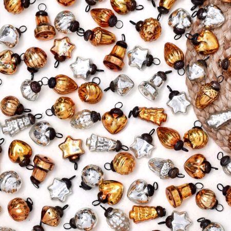 25 Pieces Amber and Silver Ornaments For Tree Decoration - Glass Christmas Ornaments